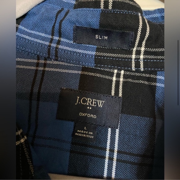 J. Crew Oxford Flannel Slim Fit Blue Plaid Button Down Long Sleeve Dress Shirt - Picture 2 of 7
